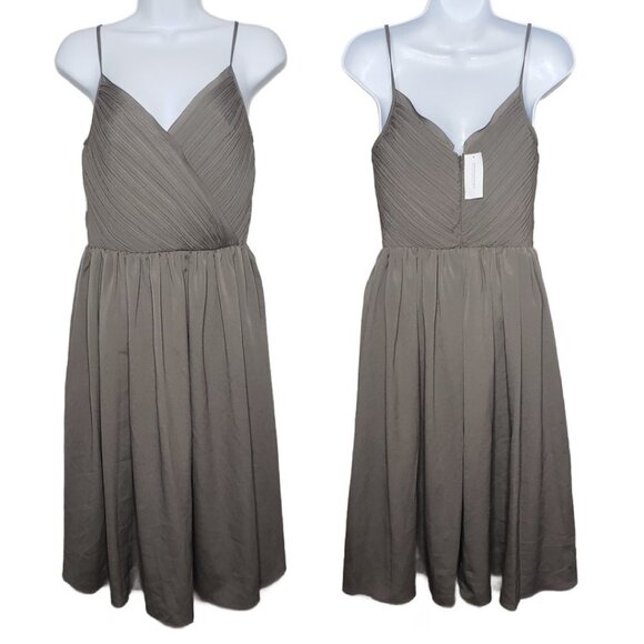 NWT Banana Republic 2 Taupe V-neck Sleeveless Gathered Texture Dress (1301) - Picture 1 of 8